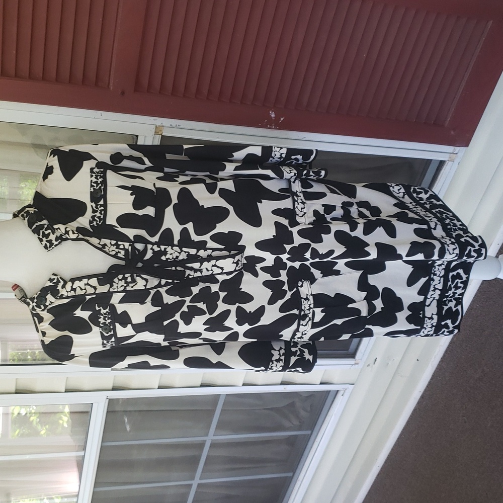 Diane Von Furdtenberg Sybil Black and White Butterfly Print Dress